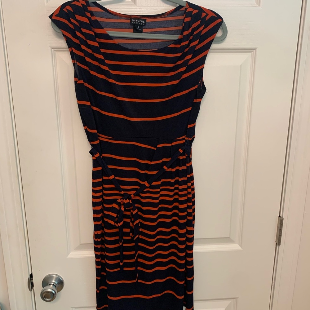 Enfocus Studio Blue and Orange Sheath Midi Dress